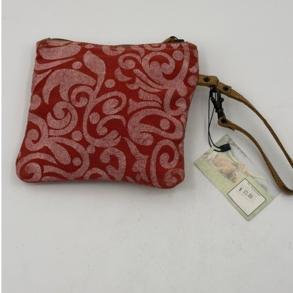 Myra Bag Red Scroll Canvas Wristlet Pouch Small Zipper Clutch New With Tags